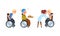 Blond Man with Disability in Wheelchair Breathing Fresh Air and Getting Medical Care Vector Set