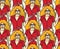 Blond pretty woman in red crowd color seamless pattern.