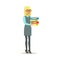 Blond Secretary Holding Pile Of Folders, Part Of Office Workers Series Of Cartoon Characters In Official Clothing