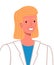 Blond smiling girl medical worker in surgical blue suit or uniform. Veterinarian. Flat image