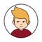 Blond teen cartoon character, round line icon