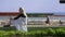 Blond woman enjoying sea view.