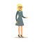 Blond Woman In Glasses In Grey Dress, Part Of Office Workers Series Of Cartoon Characters In Official Clothing