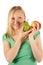 Blond woman holding fruit