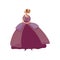 Blond woman in an old-fashioned multi-layered purple dress. Vector illustration on white background.