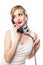 Blond woman talking on the phone. Retro. Isolated