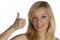 Blond woman with thumb up