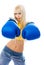 blond woman wearing boxing gloves