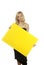 Blond woman yellow sign