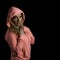Blonde Athletic Girl Pink Hoodie Isolated Black Background