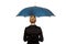 Blonde businesswoman holding an umbrella