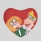 Blonde couple enjoying into red heart. 3D