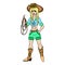 Blonde cowgirl with lasso. Vector illustration. Isolated on whit