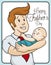 Blonde Dad Celebrating Father\'s Day with Baby in Arms, Vector Illustration