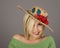 Blonde in Flowered Hat Crooked Smile