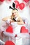 The blonde girl dressed as a playboy Bunny for Valentine\'s day