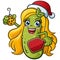 Blonde Girl Pickle Cartoon Santa\\\'s Little Helper playing Pickleball