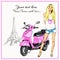 Blonde girl pink bike Paris