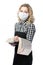 Blonde girl in sanitary medical mask against virus