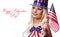 Blonde Girl waving Small American Flag isolated