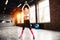 Blonde girl working out at the gym with a kettlebell. crossfit exercise