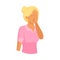 Blonde hair girl in pink polo shirt facepalm