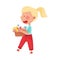 Blonde Haired Girl Character Carrying Carton Box with Food Waste for Recycling Vector Illustration