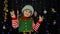 Blonde kid girl in Christmas elf Santa Claus helper costume making peace gesture, showing v sign