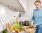 Blonde learning new recipe of vegetables