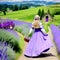 Blonde long hair beautiful woman on a colorful lavender field