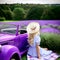 Blonde long hair beautiful woman on a colorful lavender field