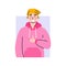 Blonde man showing thumb up gesture, flat cartoon vector illustration isolated.