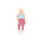 Blonde nice plump woman with curvy body, girl in a trendy fashion sportive clothes, flat vector illustration. Fullsize