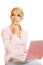 Blonde with pink laptop