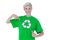 Blonde pointing her recycling tshirt