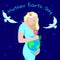 Blonde pregnant woman with globe and doves for Mother Earth Day