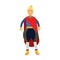 Blonde prince in red mantle and gold crown, fairytale or medieval character, colorful Illustration