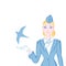 Blonde stewardess in blue suit