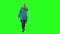 Blonde teenager girl calmly walking and talking on the mobile phone on green screen. Chroma key, 4k shot. Front view.