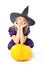 Blonde witch dreams on a pumpkin