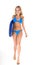Blonde Woman In Blue Bikini With Skim Board