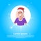 Blonde woman face avatar red hat happy new year merry christmas concept flat female cartoon character portrait blue