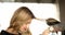 Blonde Woman Getting Hairstyle Closeup Photography
