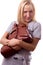 Blonde woman with handbag isolated. #3
