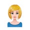 Blonde woman with medium length hair and hair clip