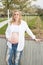 Blonde woman outdoor in pregnancy a pregnant concept with beauty girl