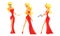 Blonde Woman in Red Dress Set, Beautiful Female Secret Agent Vector Illustration