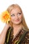 Blonde with yelllow flower isolated