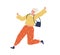 Blonde young woman in trendy clothes running fast. Enthusiastic modern female character in a hurry. Flat vector cartoon