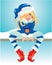 Blondy girl wearing blue Santa Claus costume